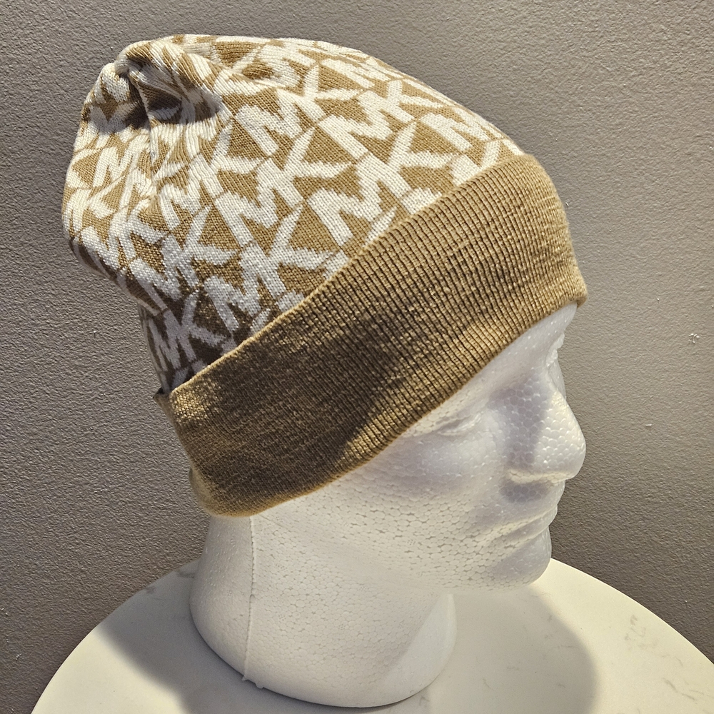 Michael Kors Tan and Cream Knit Beanie Hat